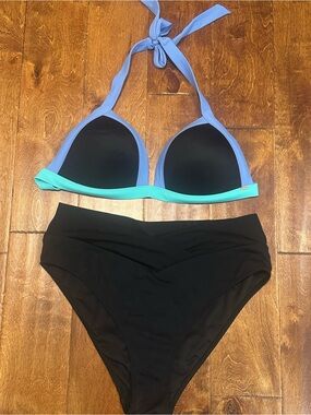 PINK Victoria's Secret Black Bikini with Light Blue and Aqua Trim